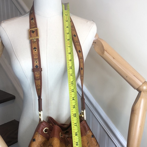 MCM Vicetos Cognac Leather Monogram Bucket Tote Crossbody Shoulder Bag Mint - Picture 7 of 16